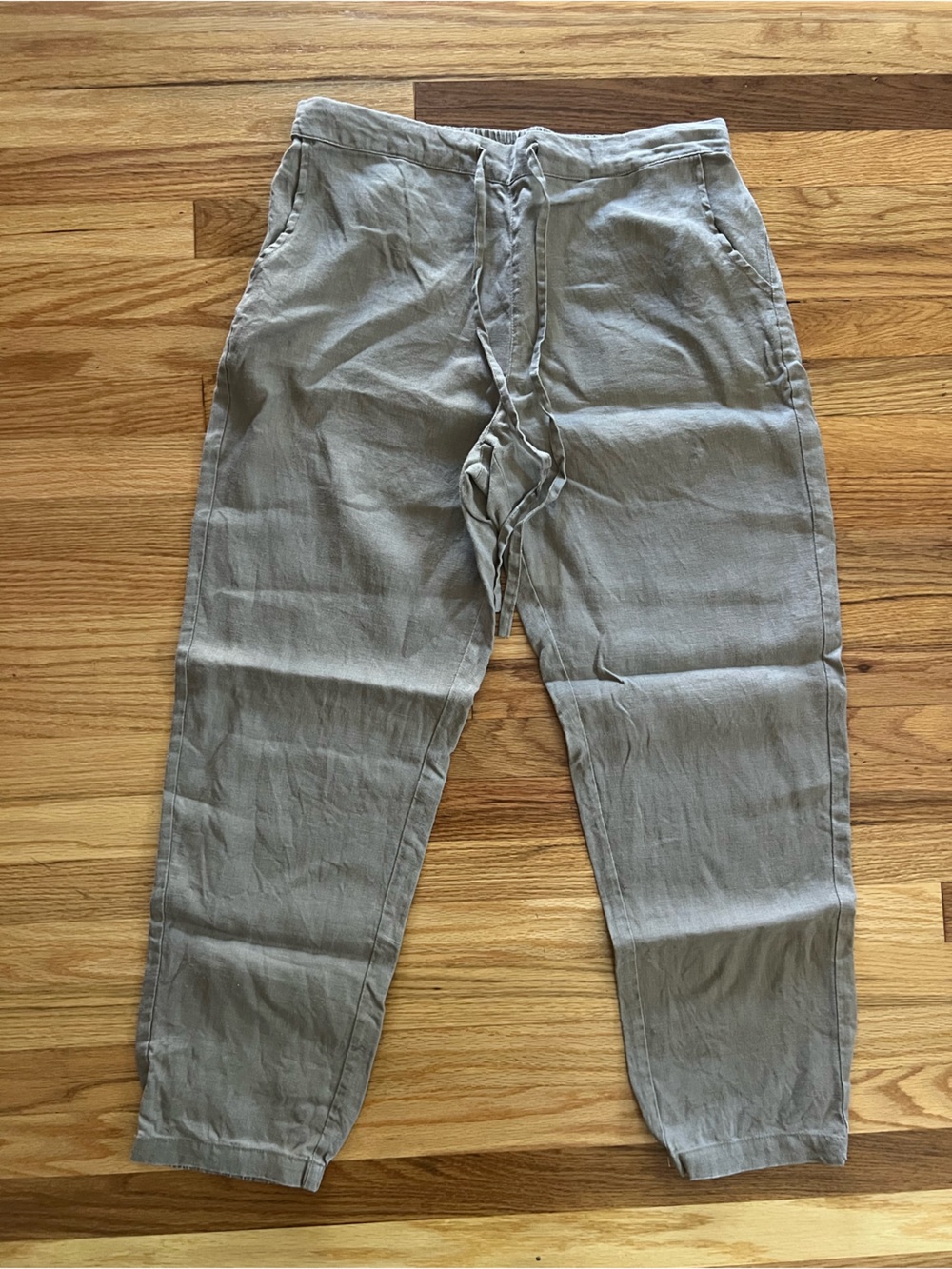 Casual Drawstring Tapered 100% Linen Pants - Taupe